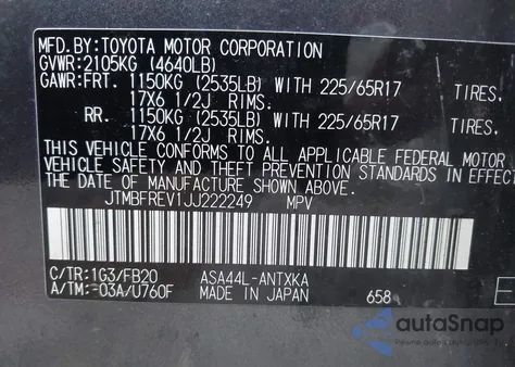 2018 Toyota Rav4 Le z USA, uszkodzony, nr VIN JTMBFREV1JJ222249